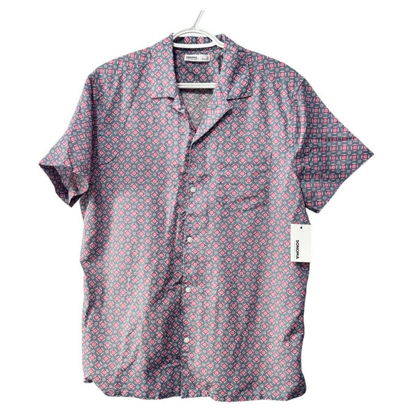 Sonoma Shirt Mens Size M Blue Collared Short Sleeve Button Up Linen Blend - Picture 1 of 5